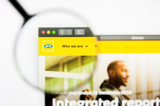 Los Angeles, California, USA - 8 April 2019: Illustrative Editorial of MTN Group website homepage. MTN Group logo visible on display screen.
