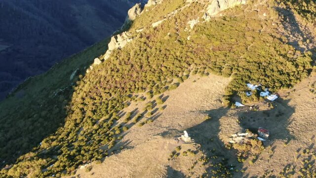 Monumento al Oso (Collado de LLesba - Cantabria) at sunset by drone - Reveal Drone Footage