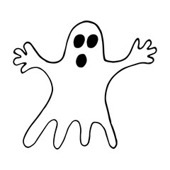 Ghost hand drawn in doodle style. vector, scandinavian, monochrome. single element for design, sticker, card, poster, invitation. halloween decor