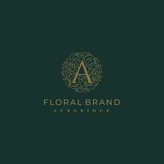 Letter A Circle Floral Botanical Leaf Logo Design