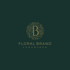 Letter B Circle Floral Botanical Leaf Logo Design