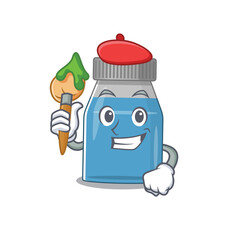 Syrup medicine artist cartoon picture style paint a landscape using a brush