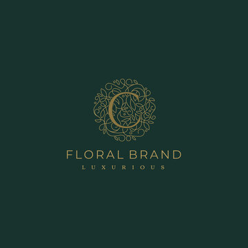 Letter C Circle Floral Botanical Leaf Logo Design
