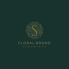Letter S Circle Floral Botanical Leaf Logo Design