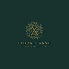 Letter X Circle Floral Botanical Leaf Logo Design