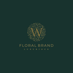 Letter W Circle Floral Botanical Leaf Logo Design