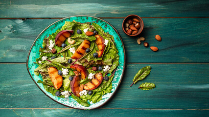 grilled peaches and Nectarine salad, Super healthy salad with caramelized peaches, blueberry and...