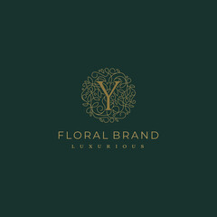 Letter Y Circle Floral Botanical Leaf Logo Design