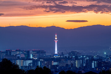 Fototapeta na wymiar Tokyo tower and kyoto city in sunset time