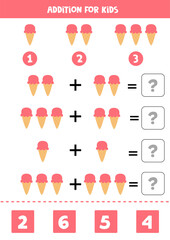 Add the ice creams and write down the right answer.