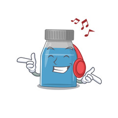 A Caricature design style of syrup medicine listening music on headphone
