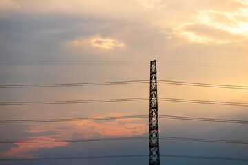 silhouette of high voltage electrical pole structure