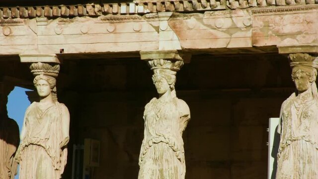 The Erechtheion building and The Porch of the Caryatids in Athens, Greece. East side, close view.