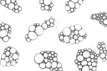 Plexiglas foto achterwand Soap bubbles pattern isolated on white background. Transparent bubbles group on liquid surface texture © Kat Ka