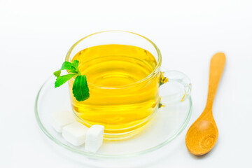 Stevia tea on white background