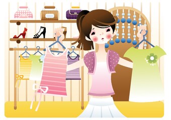 young woman doing shopping and choosing clothes