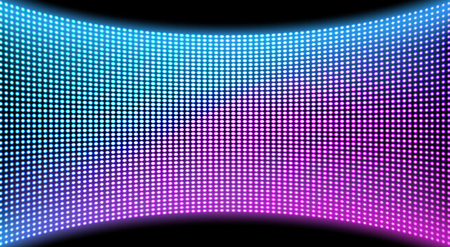 LED Video Wall Screen Texture Background, Blue And Purple Color Light Diode Dot Grid Concave Tv Panel, Lcd Display With Pixels Pattern, Television Digital Monitor, Realistic 3d Vector Illustration