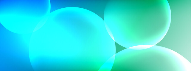 Vector abstract background liquid bubble circles on fluid gradient with shadows and light effects. Shiny design templates for text