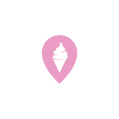 Logo template of pin and ice cream. Simple flat style. Vector logo template ready for use.