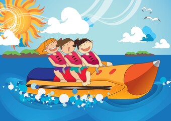 girls having fun at sea