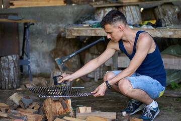 Man preparing the grill