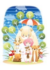 girl surrounded by animals