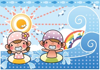 kids swimming in sea