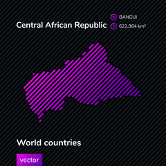 Vector map of Central African Republic in violet on the black striped background
