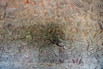 Bas-reliefs of a few devatas in the archaeological place of angkor wat in siam reap, cambodia