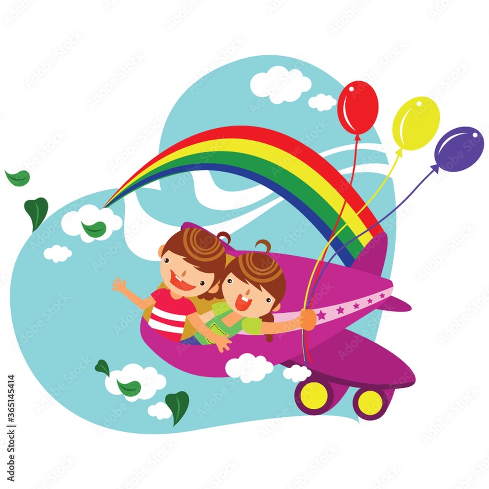 Canvas Prints children travelling by airplane