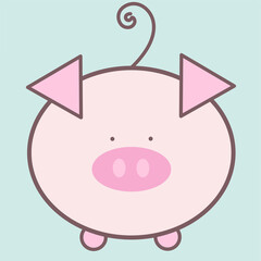 Pig. Hand drawn flat vector illustration isolated on blue background	