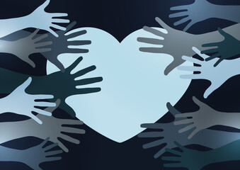 Palms of hands and heart. Creative design. The concept of support, charity, volunteering, love, kindness. Vector