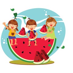 children eating watermelon