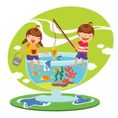 children fishing