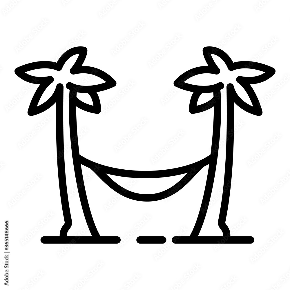 Poster Palm tree and hammock icon. Outline palm tree and hammock vector icon for web design isolated on white background