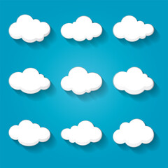 Set of white cloud collection on blue background.
