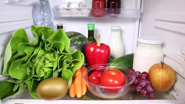 Healthy food inside a fridge
