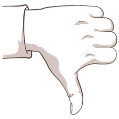 Thumbs Down, I Don’t Like. Illustration isolated on white background of a hand with the thumb down, making the gesture I Don’t Like.