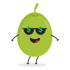 Cute flat cartoon olive illustration. Vector illustration of cute olive with a smiling expression. 