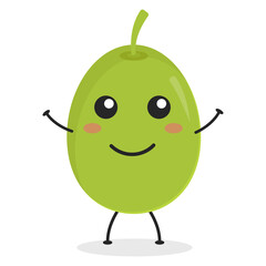 Cute flat cartoon olive illustration. Vector illustration of cute olive with a smiling expression. 