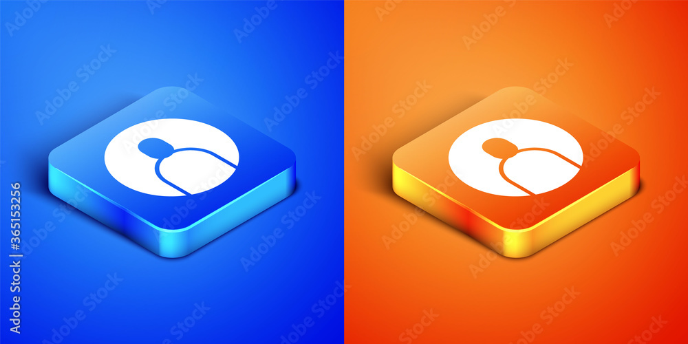 Poster isometric create account screen icon isolated on blue and orange background. square button. vector i