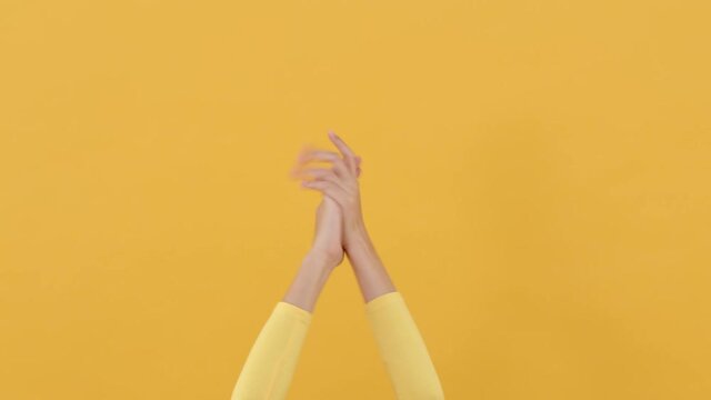 Woman hands raising up clapping and cheering for winning and celebrating concepts 
