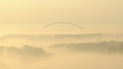 Bugrinsky Bridge and a fog in the morning, Novosibirsk, Russia