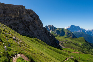 Mountain shelter nuvolau near at Passo Giau, Dolomites in the spring