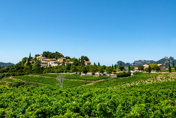 Fototapeta na wymiar Le village pittoresque de Suzette dans le Vaucluse en Provence entouré de vignes en France