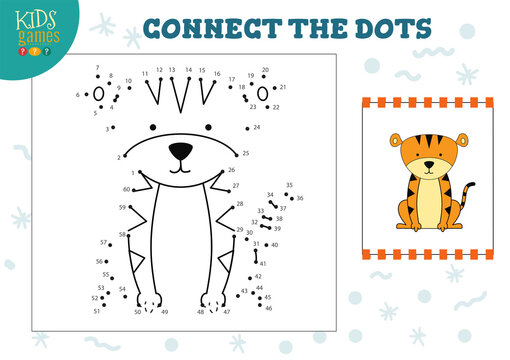 Connect the dots kids game vector illustration. Preschool children education activity