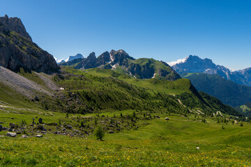 Dolomites landscape in spring, passo giau