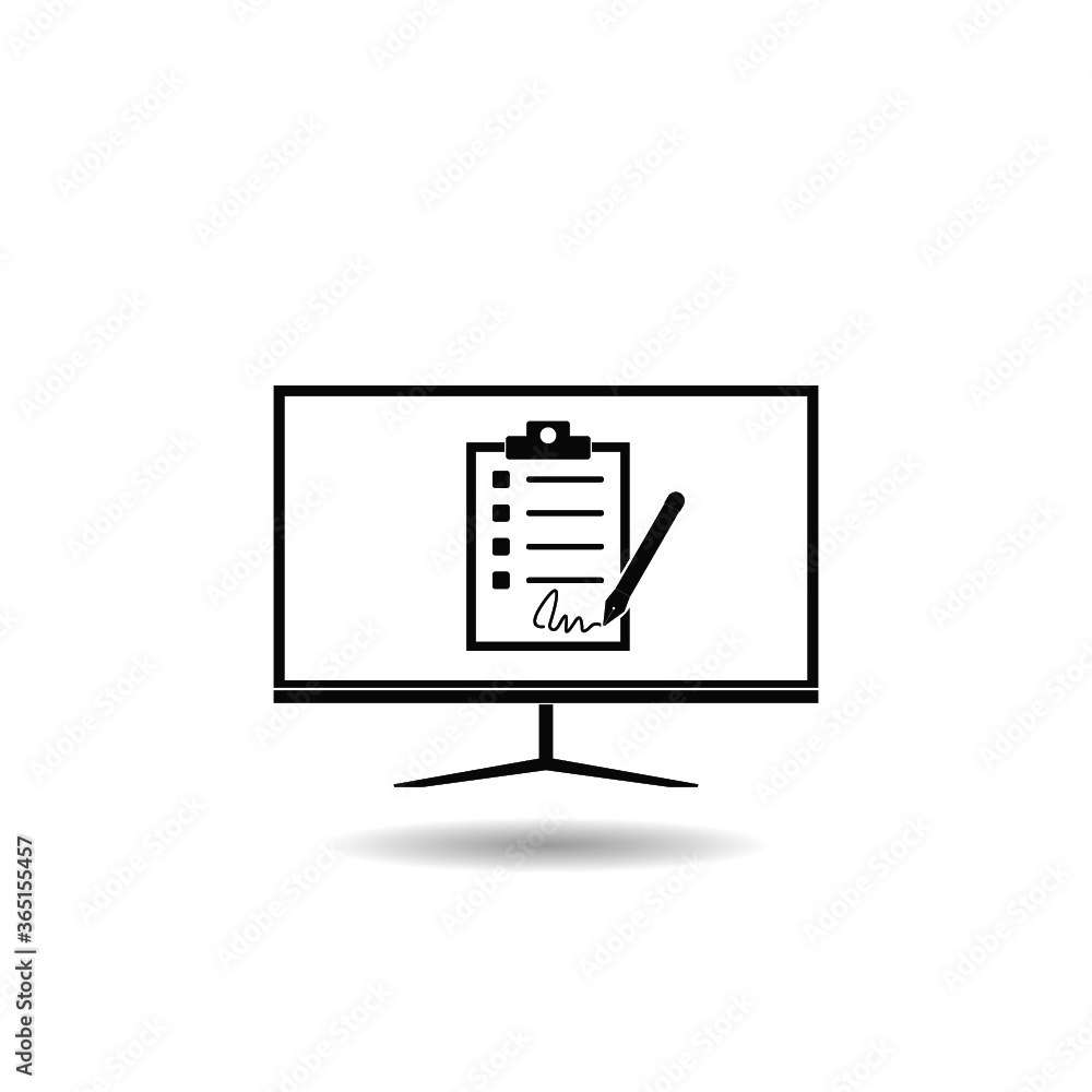 Aufkleber online electronic documents on computer display icon with shadow