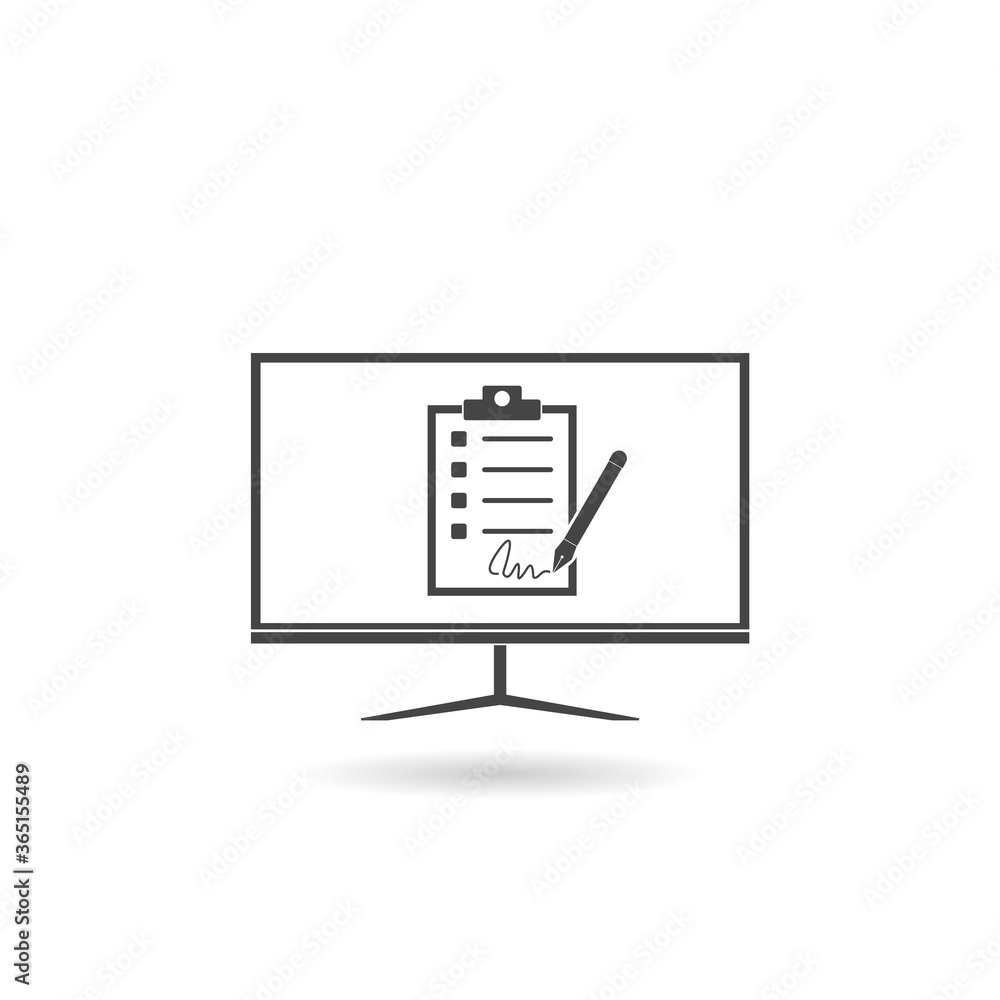 Aufkleber online electronic documents on computer display icon with shadow