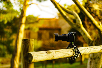 Camera on tripod take photo